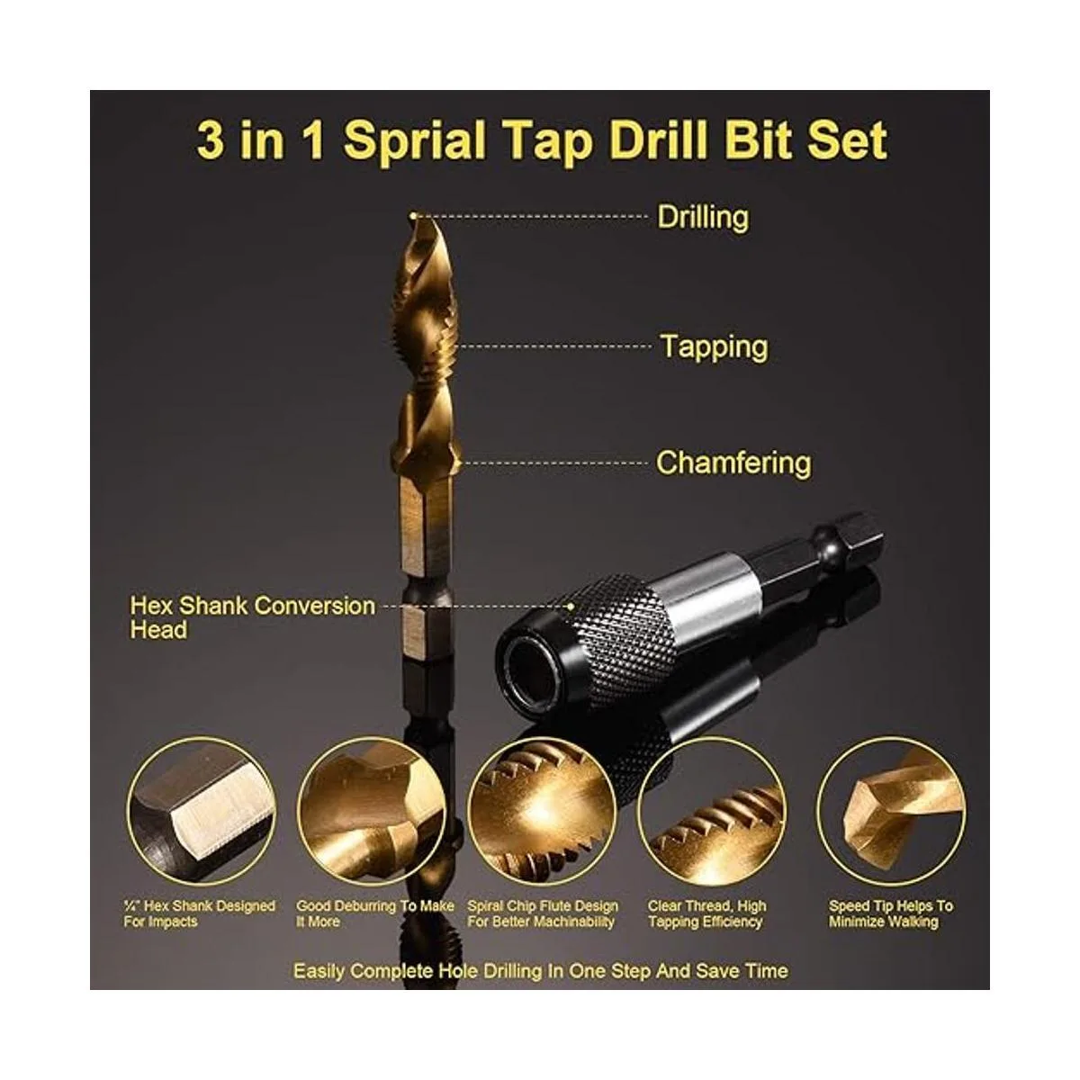 THINKWORK Juego de brocas combinadas 3 en 1 con_2