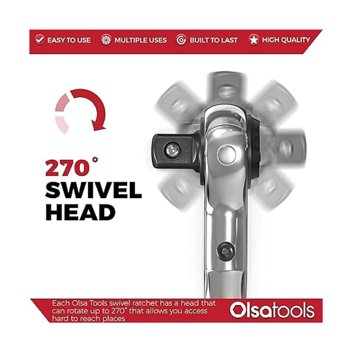 Olsa Tools Juego de trinquete de cabeza giratoria de 3_4