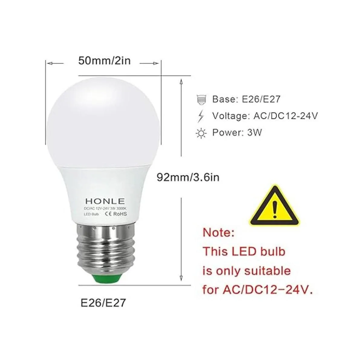 Bombillas LED E26 de 3 W 12 V de bajo voltaje blanco_2