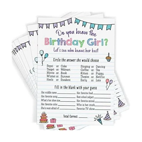 Juego de fiesta de cumpleaños para niñas quién sabe lo_1
