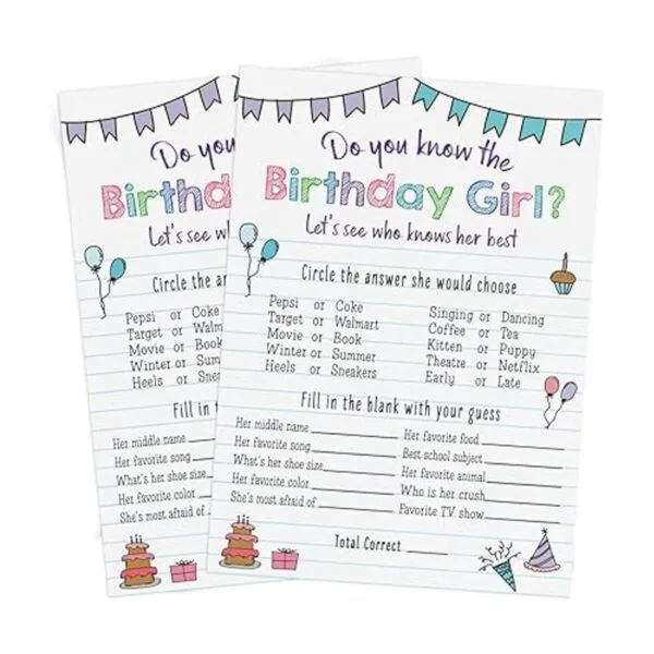 Juego de fiesta de cumpleaños para niñas quién sabe lo_3