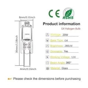 Bombilla halógena G4 de 20 W paquete de 12 bombillas G4_2