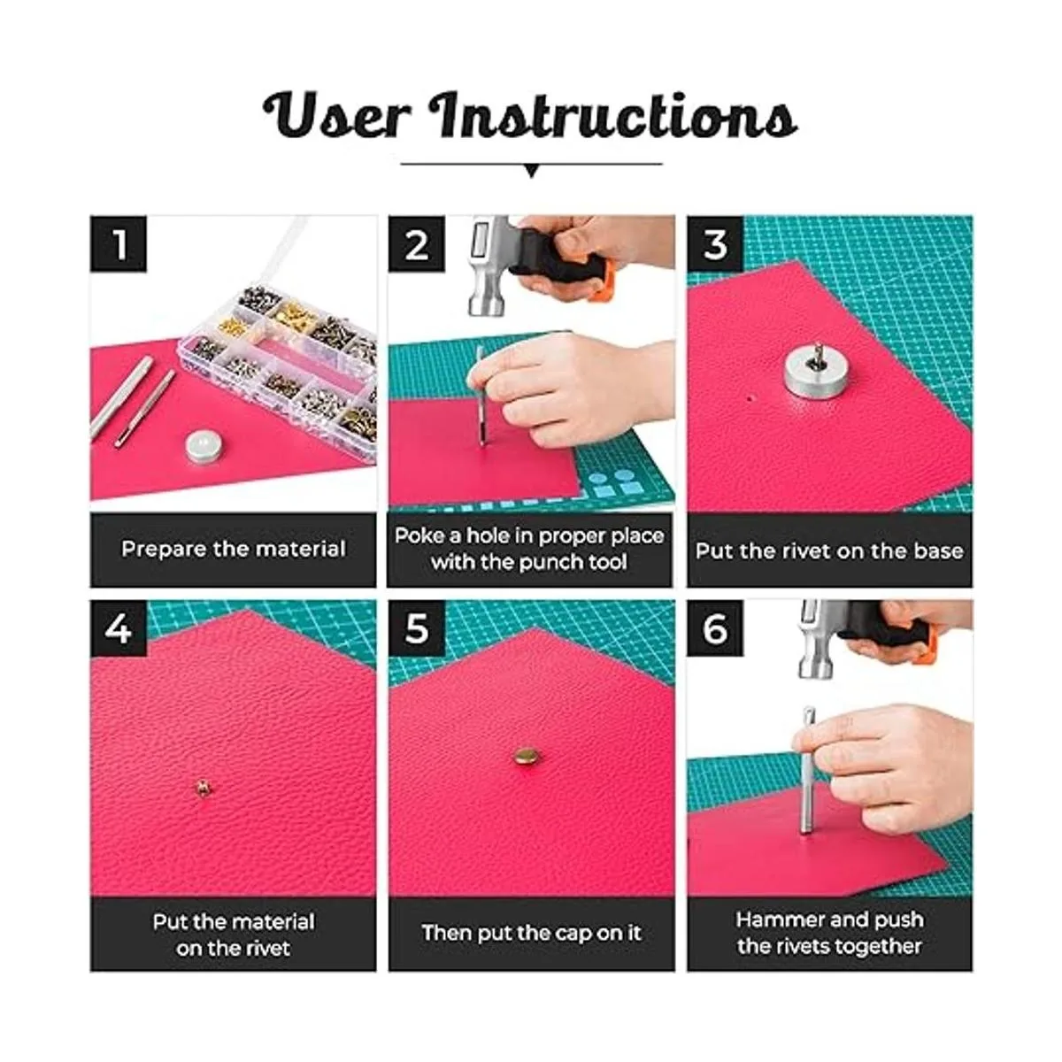 Juego de 420 remaches de cuero remaches de latón de doble_4