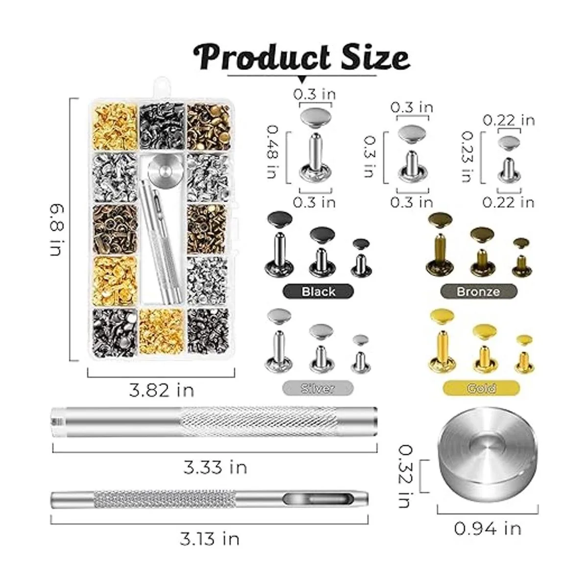 Juego de 420 remaches de cuero remaches de latón de doble_2