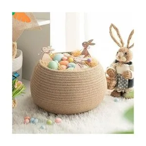 Goodpick Bonita cesta redonda Canastas de yute de cuerda_2