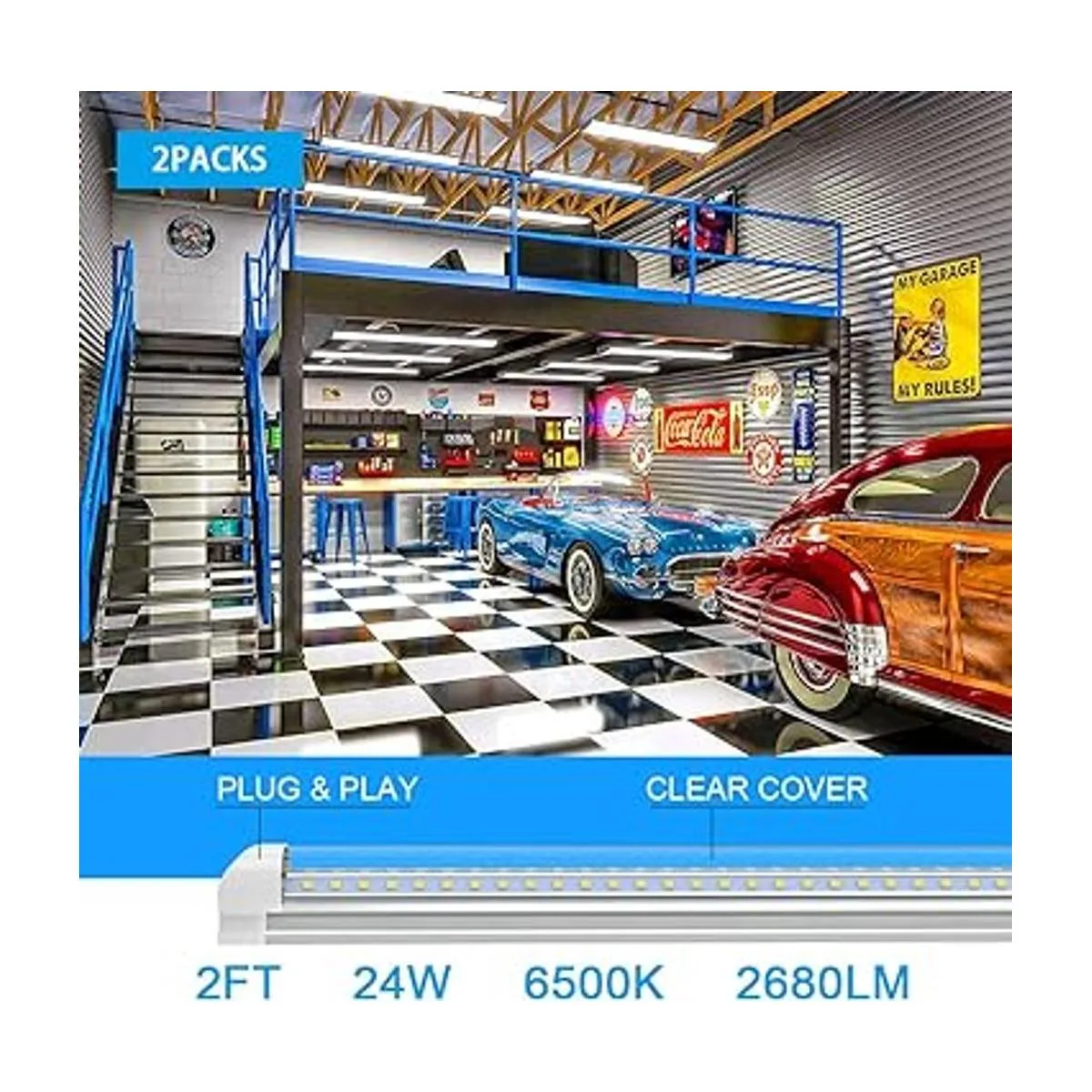 LED Shop Light 2ft 24W 2680LM Super Bright T8 LED Light