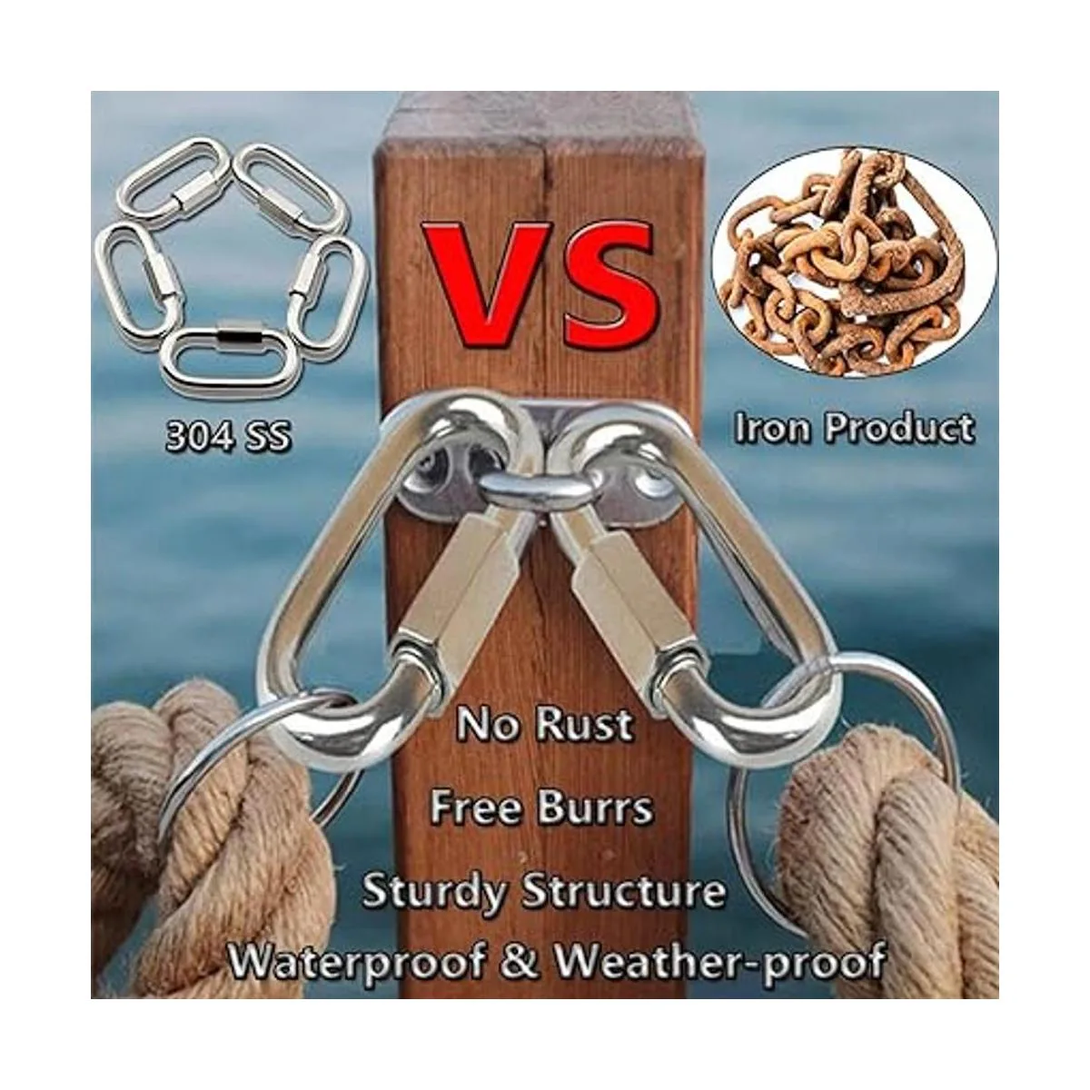 Quick Link mosquetón de acero inoxidable 304 en forma de