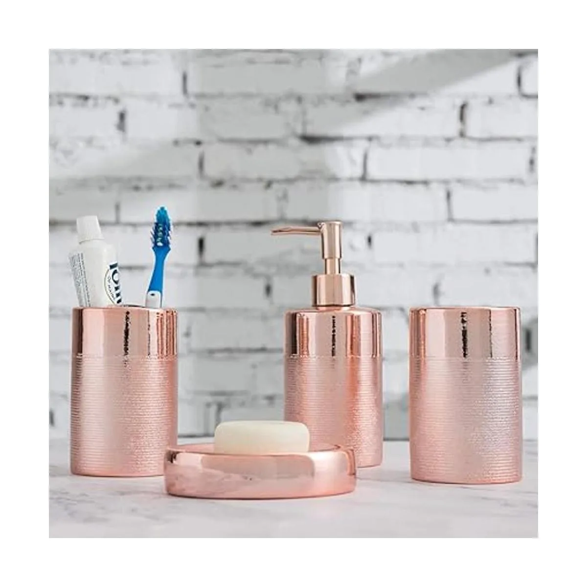 MyGift Juego de baño de cerámica texturizada moderna de