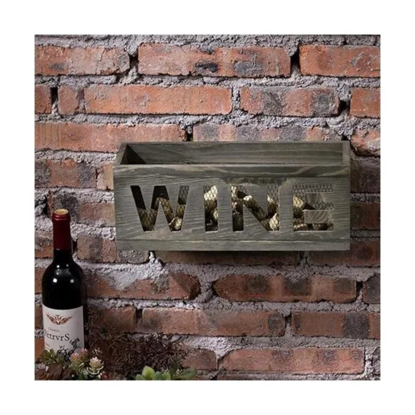 MyGift Cesta de madera y metal para colgar en la pared