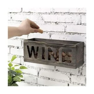 MyGift Cesta de madera y metal para colgar en la pared