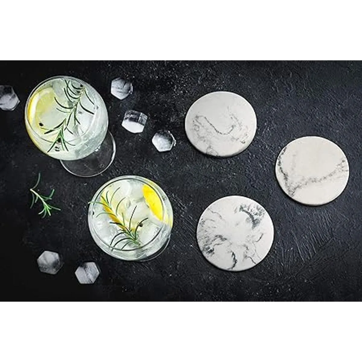 Essentra Home Juego de 6 posavasos de mármol blanco para_6