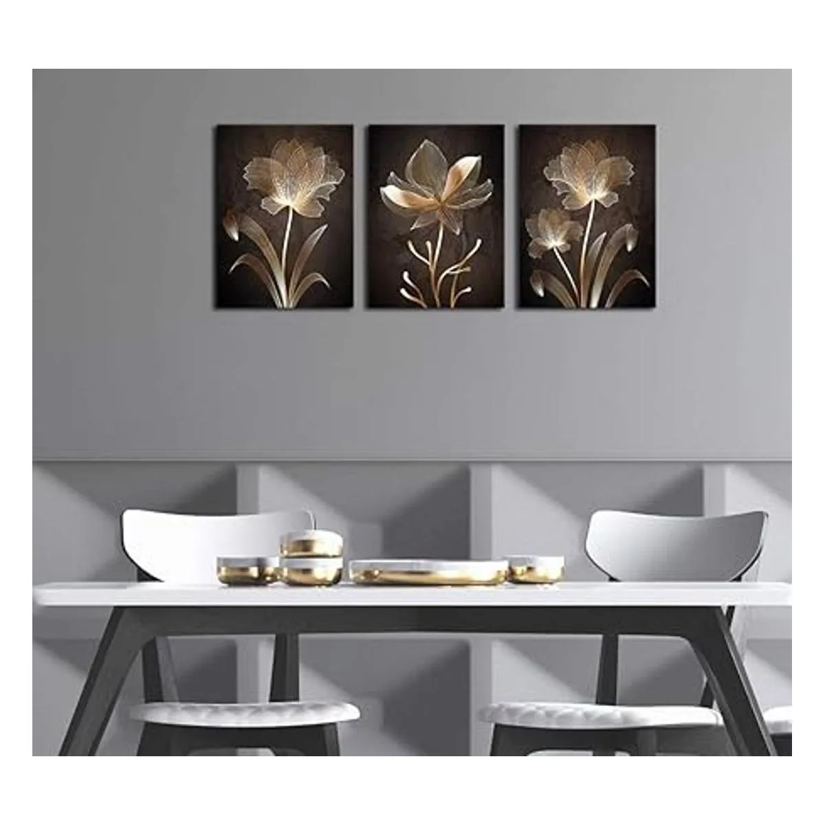 Arte abstracto de pared con flores marrones lienzo_2