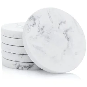 Essentra Home Juego de 6 posavasos de mármol blanco para_1