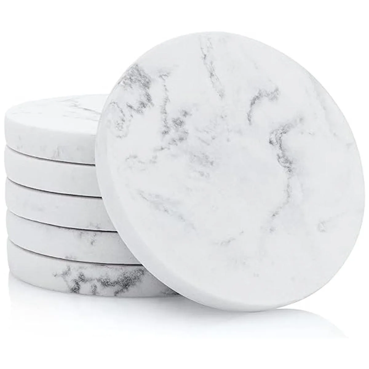 Essentra Home Juego de 6 posavasos de mármol blanco para_1