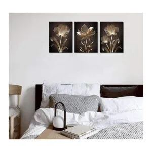 Arte abstracto de pared con flores marrones lienzo_3