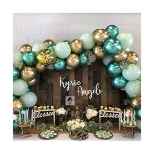 100 globos de látex verdes metálicos de varios tamaños_6