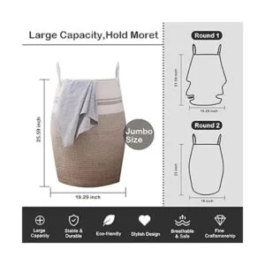 OIAHOMY Cesta de lavandería tejida de cuerda grande para_3