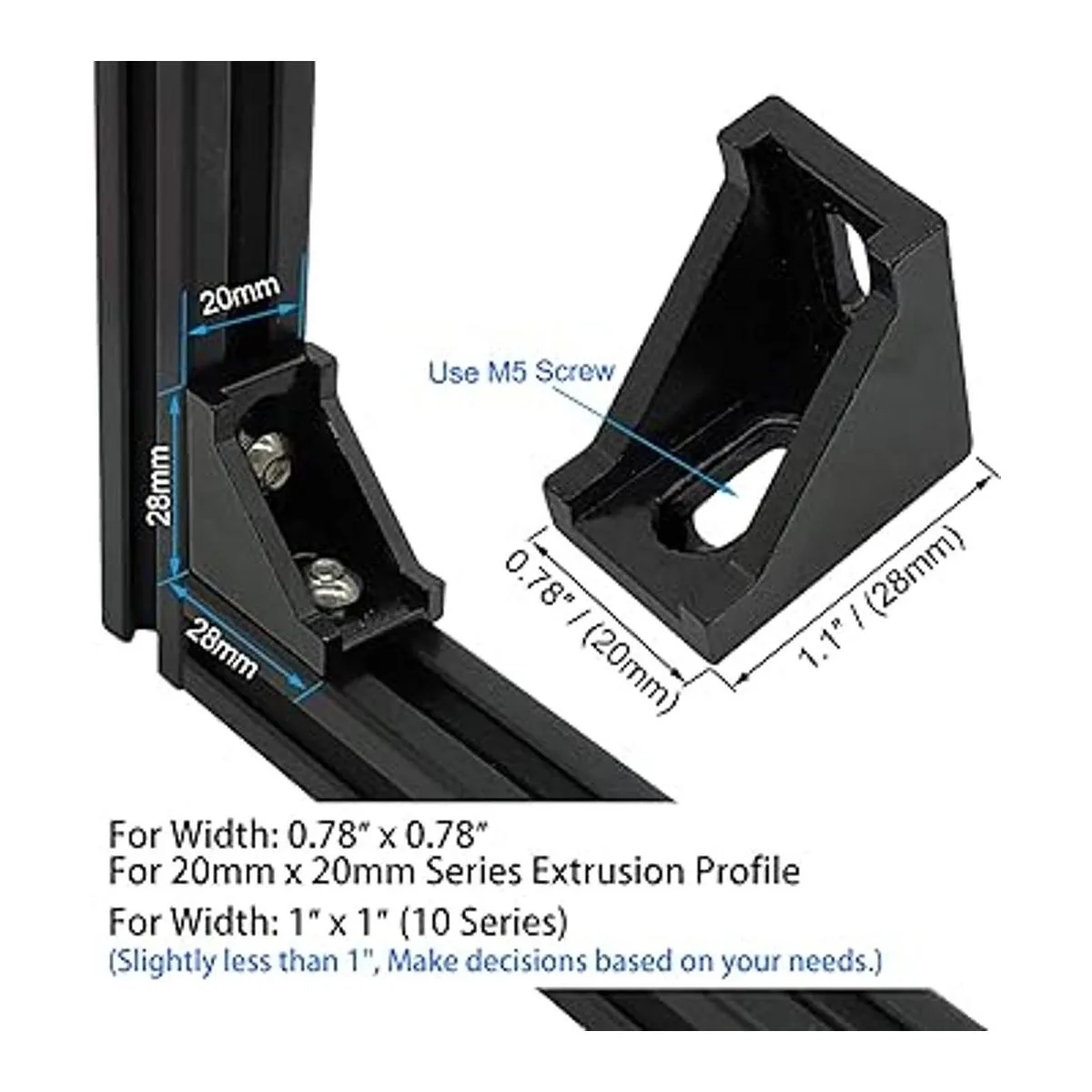 Juego de 20 conectores de perfil de aluminio negro serie