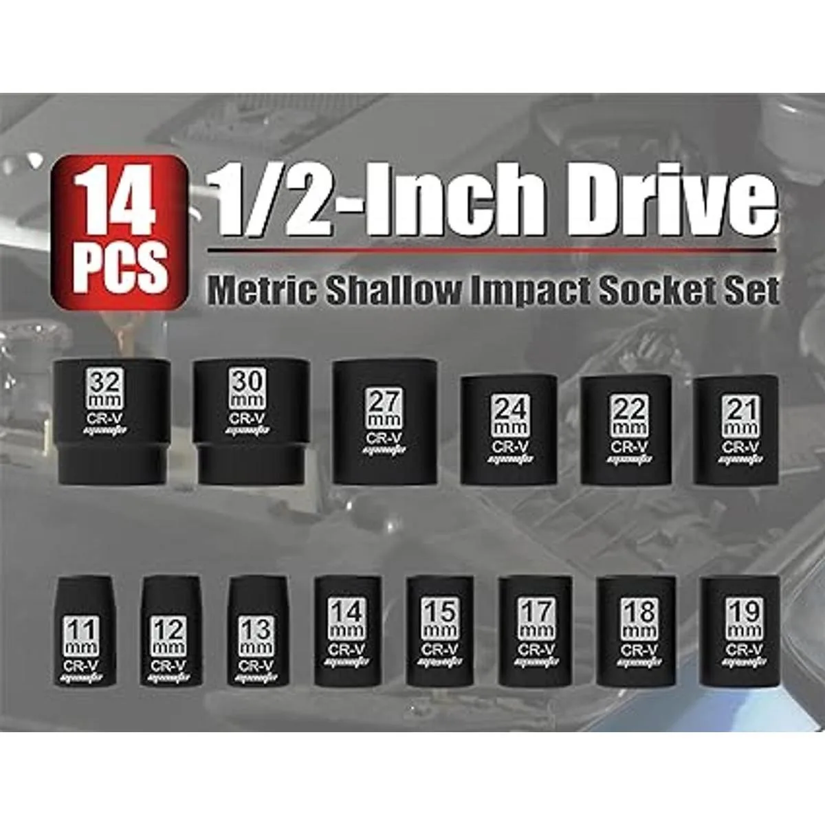 EPAuto 12Inch Drive Metric Shallow Impact Socket Set