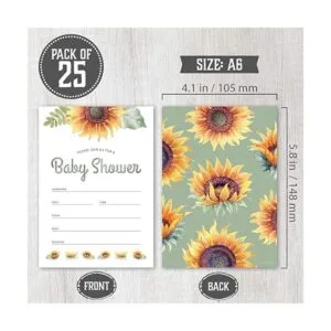 Juego de 25 invitaciones de girasol para baby shower_2