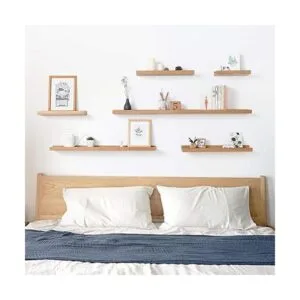 Estante flotante de madera natural para el hogar sala de_4