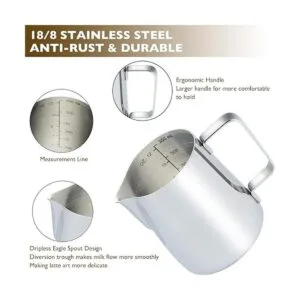 CAMKYDE Jarra de acero inoxidable para espumar de leche de_4