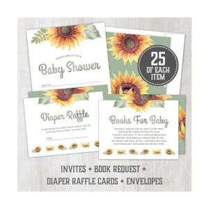 Juego de 25 invitaciones de girasol para baby shower_5