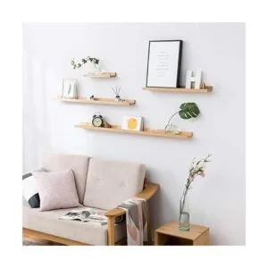 Estante flotante de madera natural para el hogar sala de_2