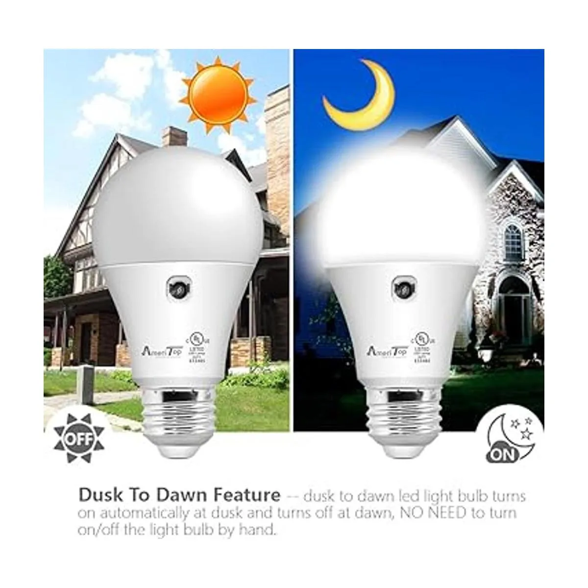 AmeriTop Bombillas LED A19 con sensor A19 listado UL