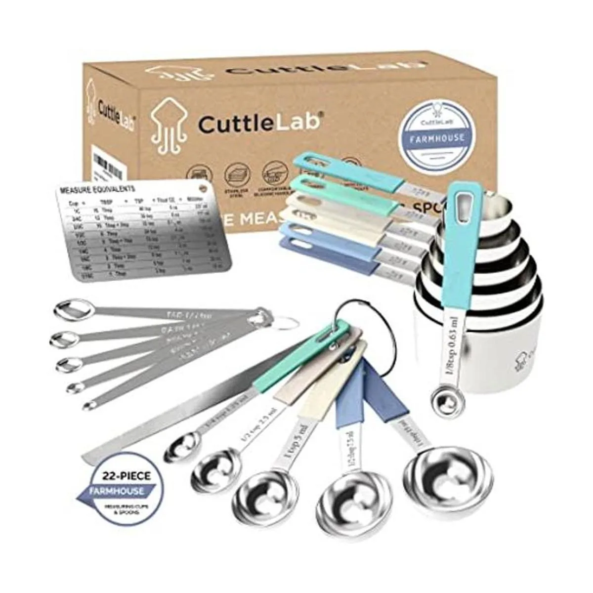 CuttleLab Juego de 22 tazas y cucharas medidoras de acero