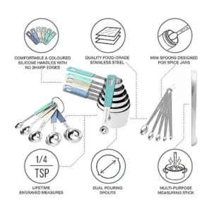 CuttleLab Juego de 22 tazas y cucharas medidoras de acero