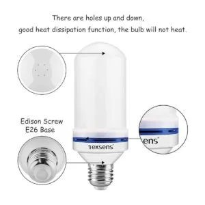 Munetoshi 3 bombillas LED de fuego E26 4 modos de luz de