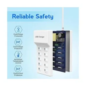 Cargador de pared USB de 10 puertos con tecnología de