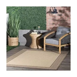 Alfombra para exteriores con borde gris nuLOOM Beige_1