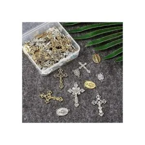 Pandahall Colgante de cruz de aleación de plata envejecida_3