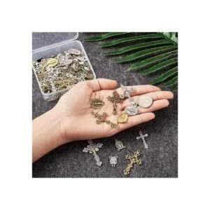 Pandahall Colgante de cruz de aleación de plata envejecida_4