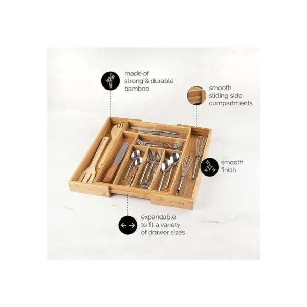 Organizador de cajones de cocina de bambú ajusta_5