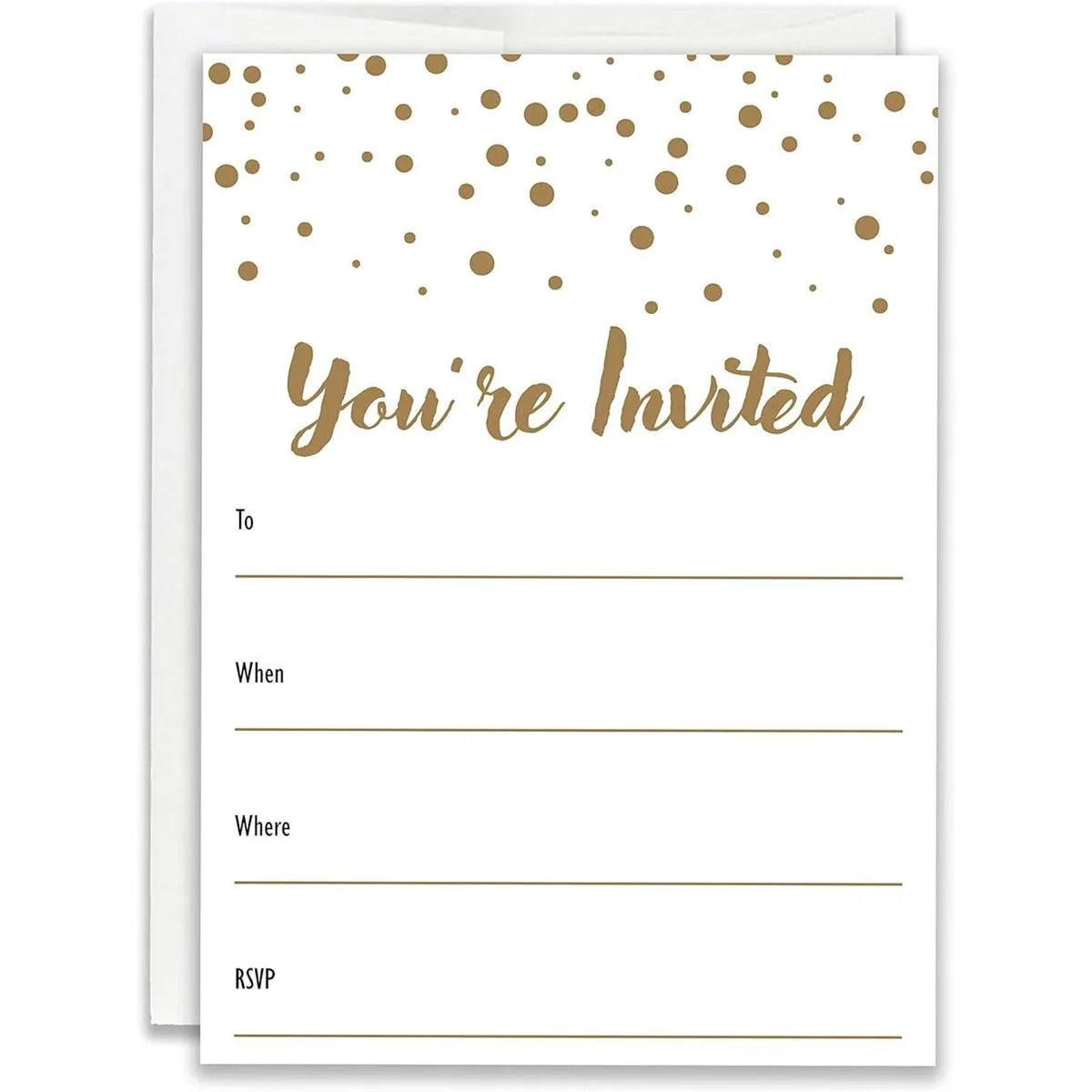 Brillantes invitaciones de fiesta con lunares dorados_1
