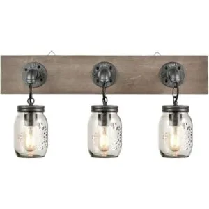 Farmhouse Luces de pared de madera y vidrio para baño 3_1