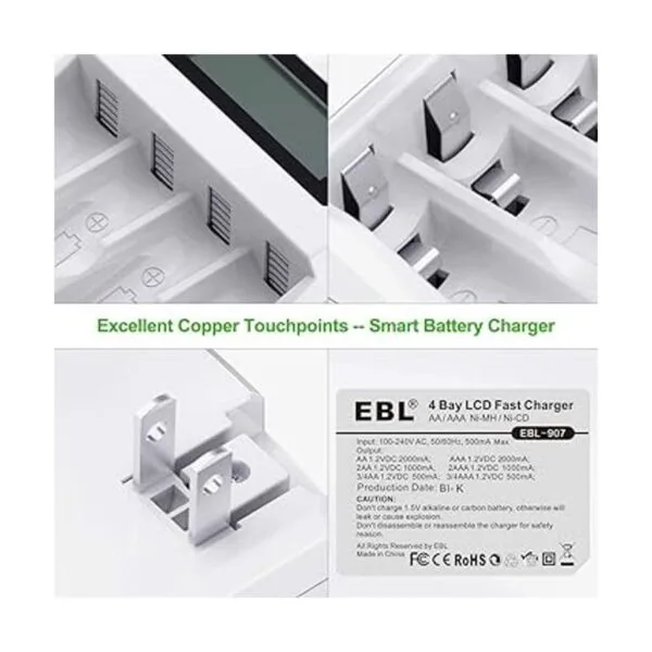 EBL Baterías AA recargables con cargador de batería LCD_4