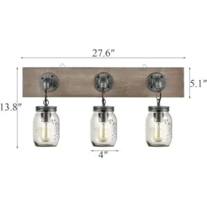 Farmhouse Luces de pared de madera y vidrio para baño 3_3