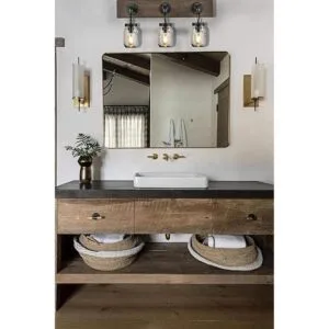 Farmhouse Luces de pared de madera y vidrio para baño 3_5