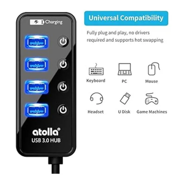 Atolla Hub USB 3.0 de 4 puertos con 4 puertos de datos_3