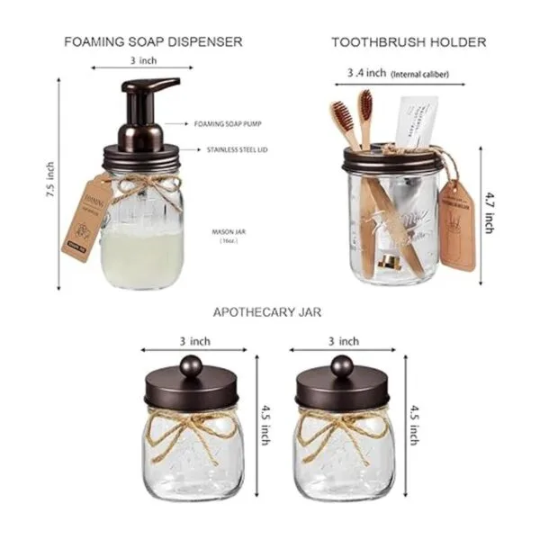 Mason Jar Juego de accesorios de baño 6 piezas