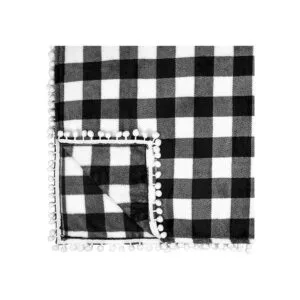 PAVILIA Manta con pompones a cuadros blancos y negros de