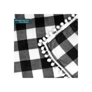 PAVILIA Manta con pompones a cuadros blancos y negros de