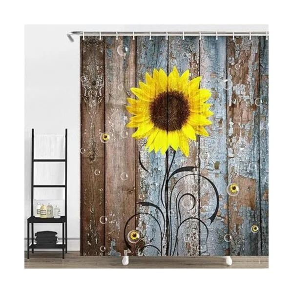 Cortina de ducha rústica de granja diseño de girasol_2