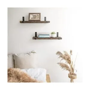 Mkono Juego de 2 estantes flotantes de madera rústica_3
