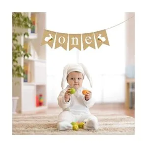 Rainlemon Bandera de yute de una silla alta con conejito_5