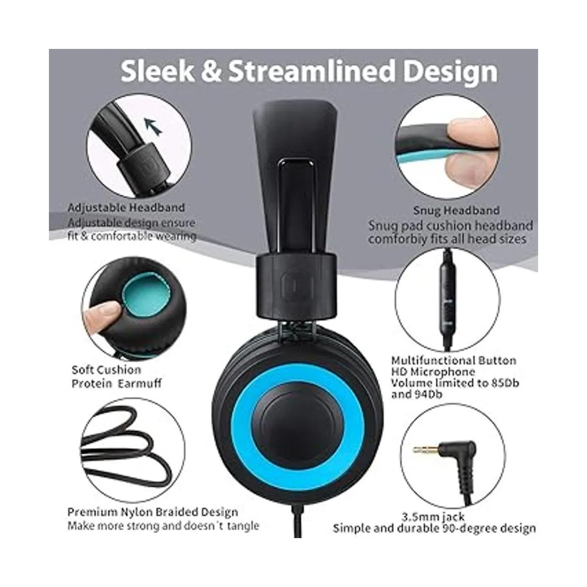 POWMEE M3 Auriculares para niños con micrófono ligeros_2